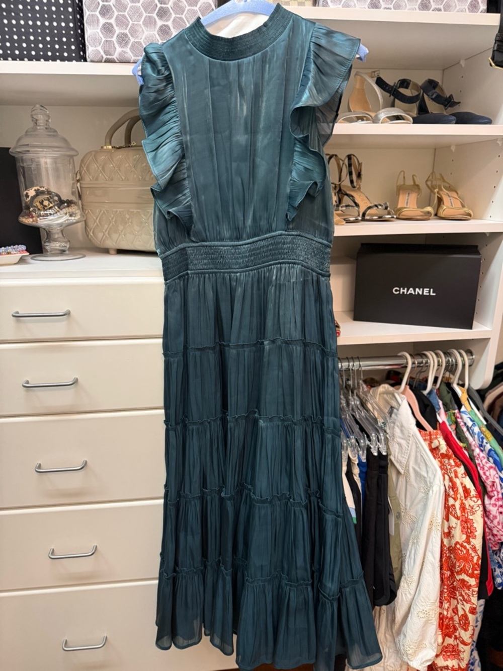Elegant Green Ruffle Midi Dress - Women's
